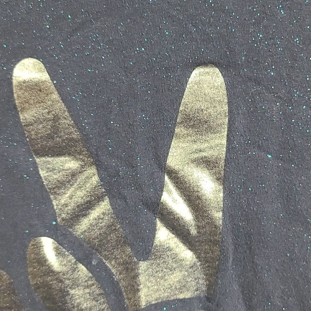 Justice Girls Navy Blue Glitter Tee Peace Sign Short Sleeve Fitted Knit T-Shirt